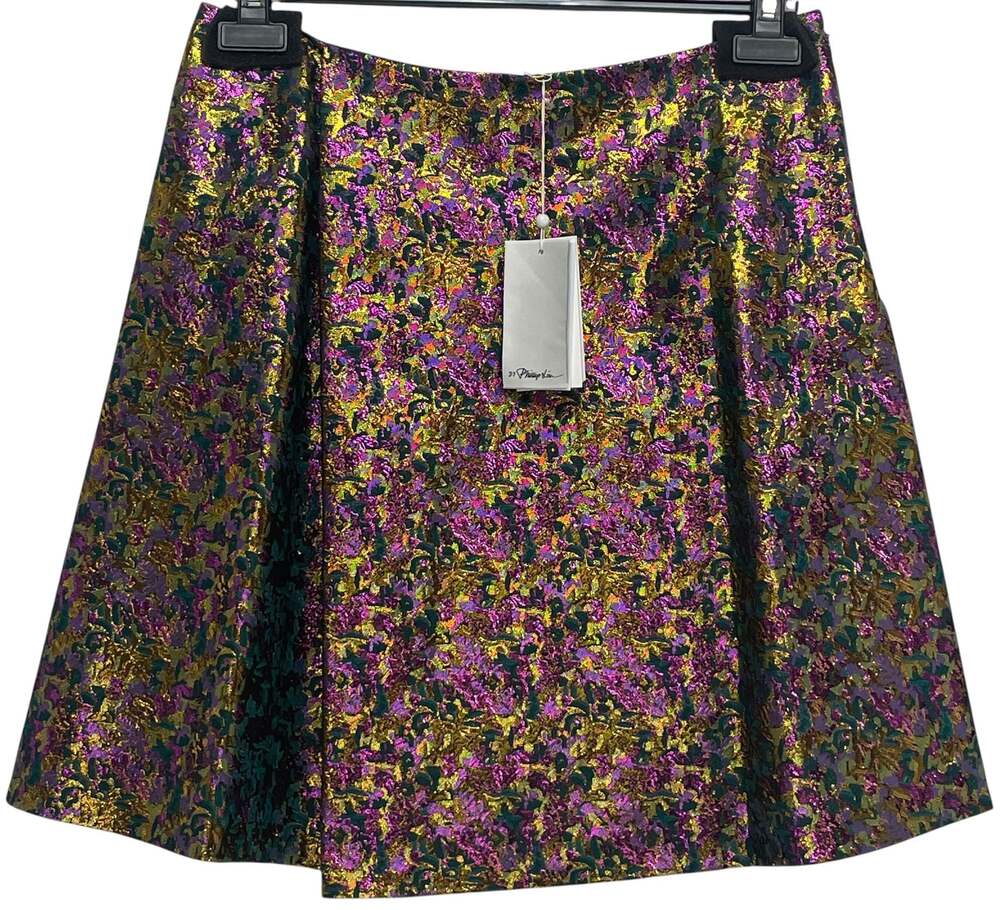 3.1 Phillip Lim Metallic Jacquard Single Pleat A-Line Mini Skirt Size 10 Brocade